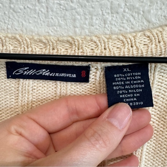 55. VTG Bill Bass Womens XL Tan Cable Knit Cardigan Beaded Sequin Ribbed Grandma - Picture 3 of 8